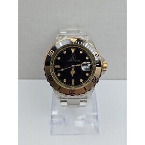 ToyWatch Clear Acrylic Bracelet Black Dial Date Rose Gold Quartz New Battery